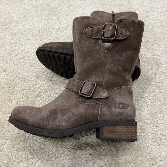 UGG Chaney Brown Boots Lined Buckles Moto Water Resistant WM Size 5.5 (1006042), - Picture 4 of 16